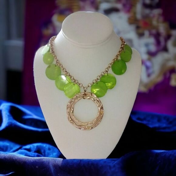 JULES Iridescent Shell Necklace Statement Chunky Bib Collar Gold Tone Modernist - Picture 1 of 15